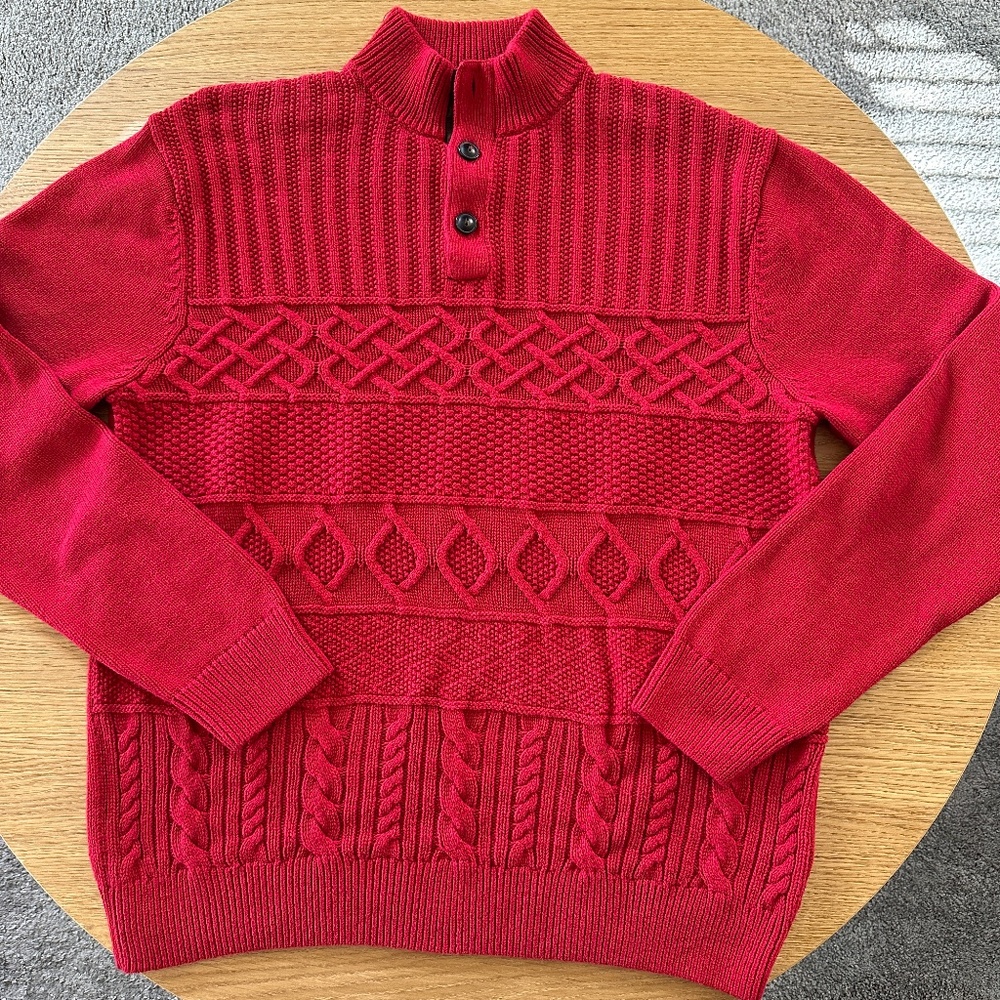 CHAPS Pullover Sweater Men's  Red Cotton Knit Mock Neck Size Large